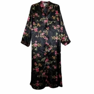 Morgan Taylor Floral Half Zip V Neck Long Robe Night Gown Tunic M